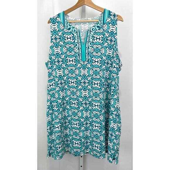 COOLIBAR Oceanside Tank Dress Sleeveless Geometric Blue Green Size 2X Plus - Picture 1 of 9